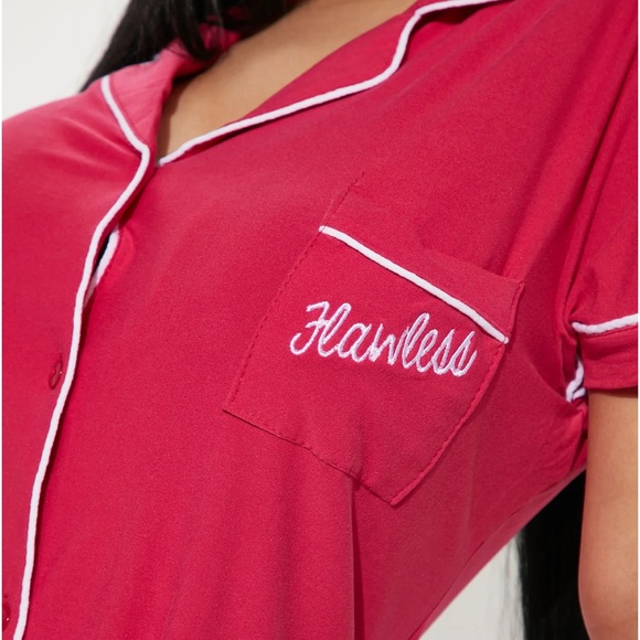 NEW•XL•Mentally Exhausted Sleep• Flawless Lipstick Pink Pajama Set - Picture 4 of 13